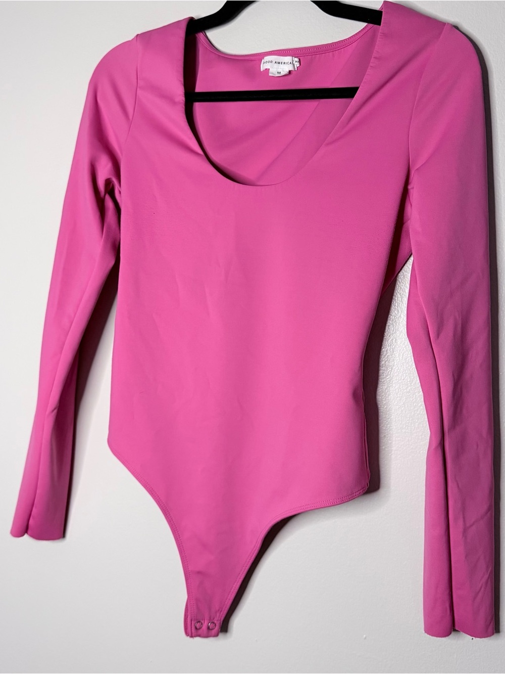 Good American Bright Pink Long Sleeve Scoop Neck Bodysuit
